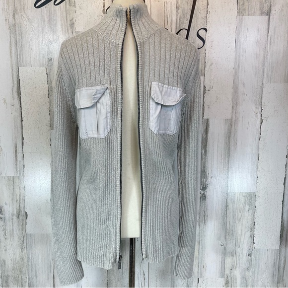 Calvin Klein Men’s Gray Long Sleeve Zip‎ Up Ribbed Sweater Jacket Pockets Sz M